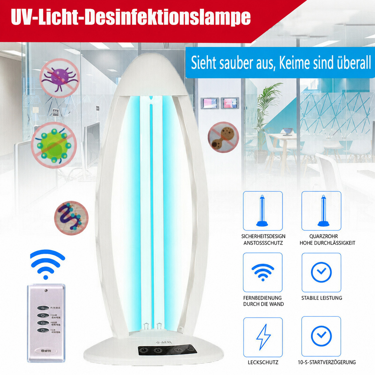 36 Watt Automatisches UV Sterilisator Lampe Uvc Desinfektions Lampe for Haushalts-Auto-Schule Hotels